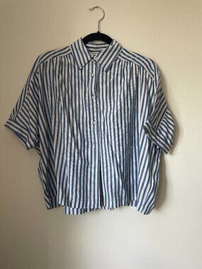 Max Studio Boxy Cropped Blouse, striped, SMALL